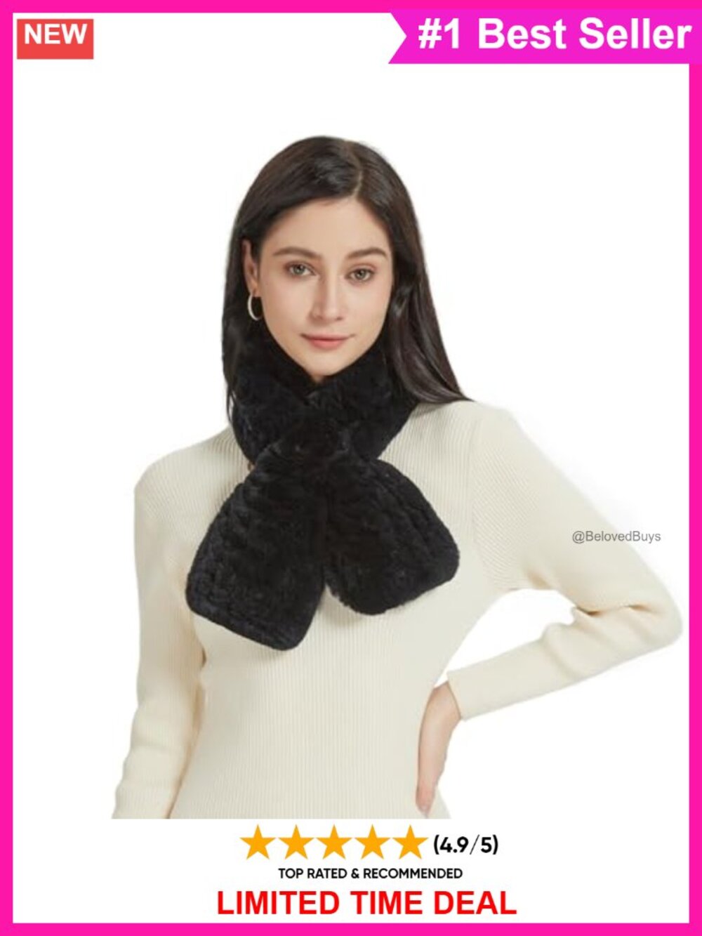 Rex Rabbit Fur Scarf Knitted Flowers Crochet Winter Warm Wrap